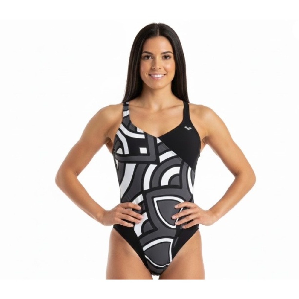 NEW Arena Bodylift Shaping Swimsuit Black White Geometric Print One Piece‎ Women